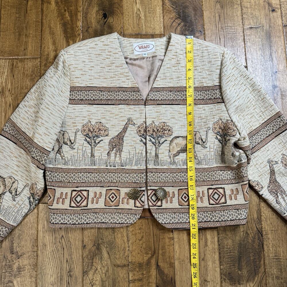 Vintage 80s Wraps Collection Jacket Blazer Tapestry Womens XL Safari Animals - Picture 3 of 6